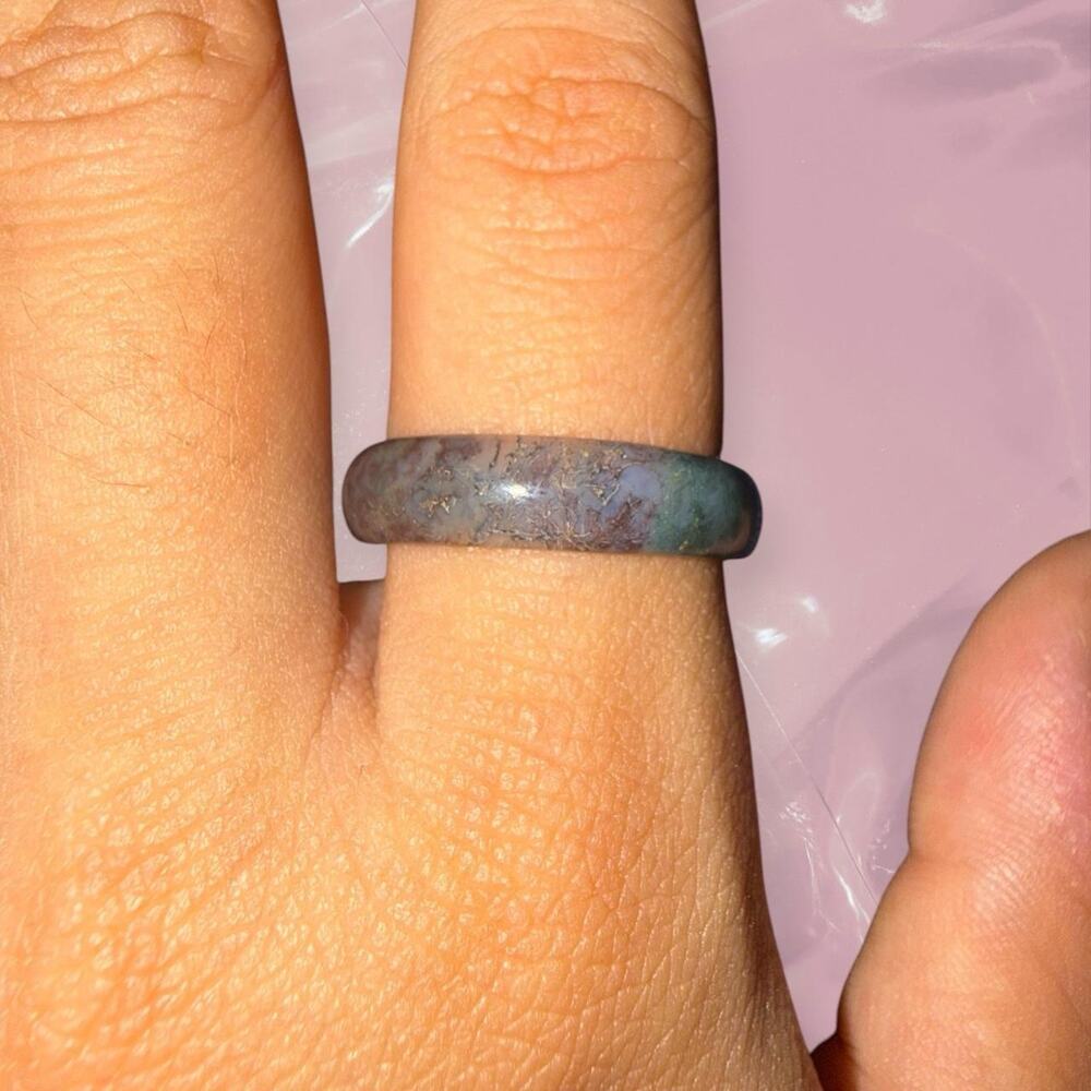 Y2K fairycore lucky green and pink natural Moss Agate ring boho cottagecore